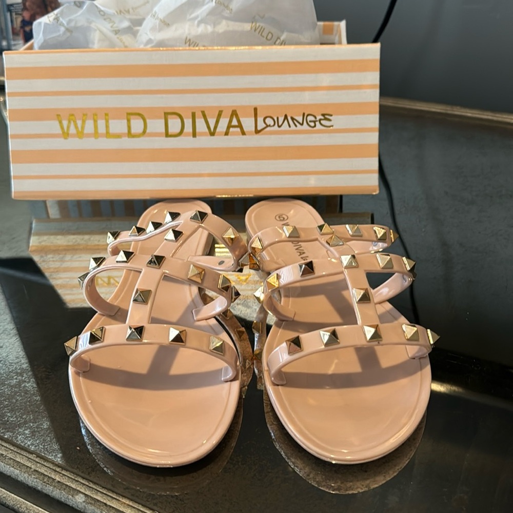 Nude Studded Jelly Sandals by Wild Diva